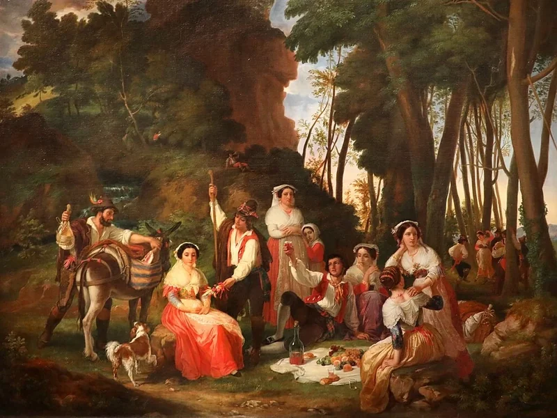 1809-Vincenzo Morani - Pranzo in campagna con scena di salterello, 1858